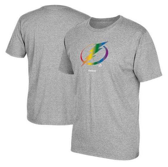 Men's Tampa Bay Lightning Gray Reebok Rainbow Pride Short Sleeve T-Shirt FengYun